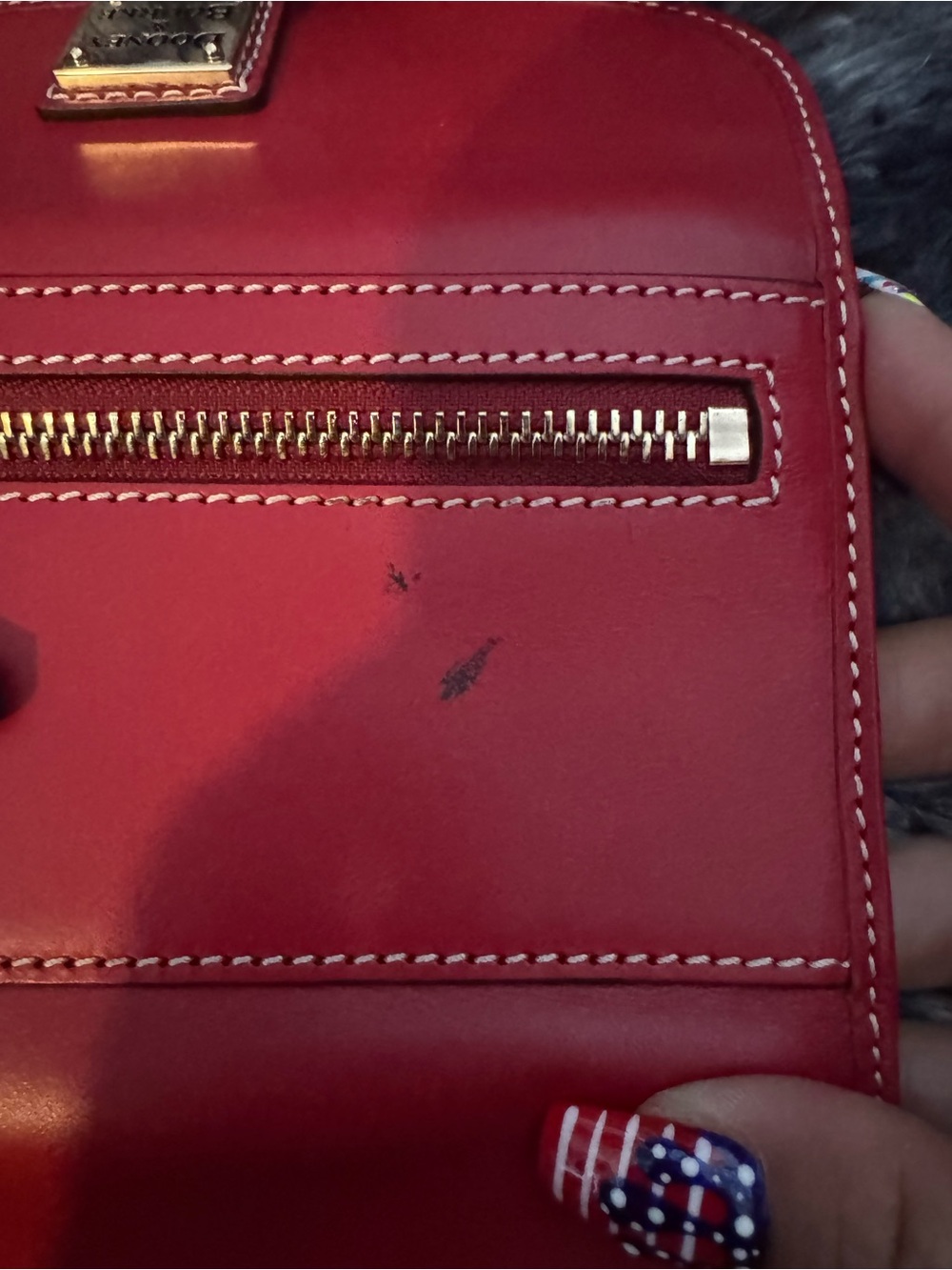 Dooney & Bourke Red Leather Flap Wallet with Logo Plate - Picture 4 of 4